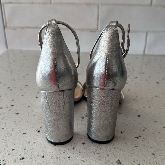 Vince Camuto MAIRANA Leather Metallic Silver Block Heel Sandals Shoes Size 5.5M - Picture 4 of 12